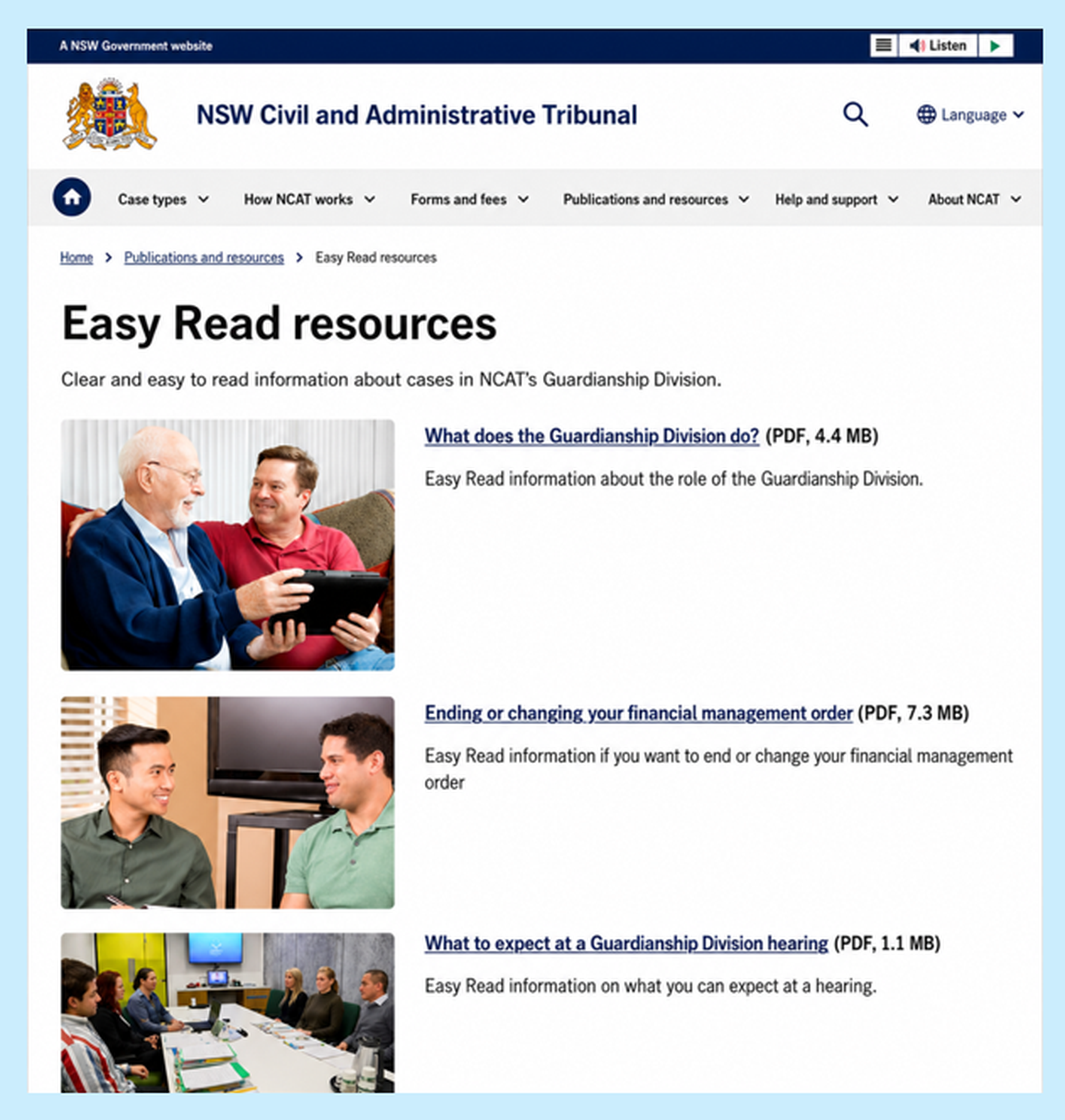 Image of the new Easy Read resources webpage