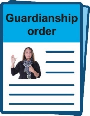 guardianship order, with a woman pointing at herself with her hand raised on it