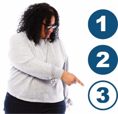 woman pointing at the last option of three choices: 1, 2 and 3.