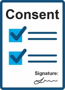 consent icon. there are ticks next to lines, with a signature at the bottom.