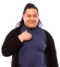 woman pointing at herself