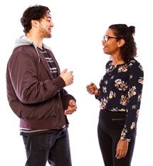 man and woman talking