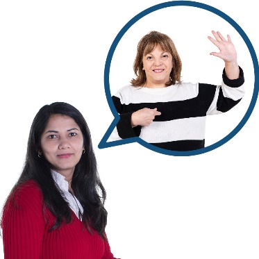 A separate representative beneath someone pointing at themsleves inside of a speech bubble.