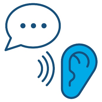 A speech bubble and an ear.